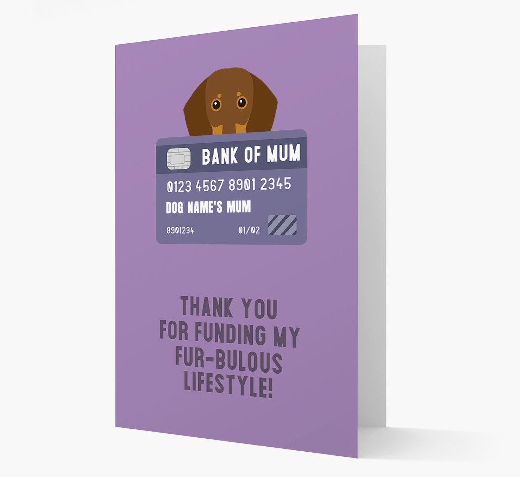 Personalised 'Bank of Mum' Card with {breedFullName} Icon Card front