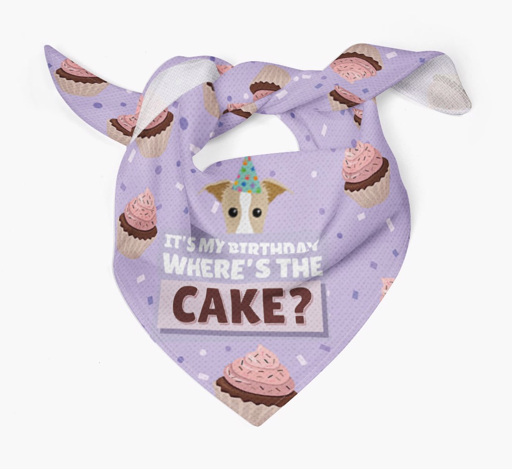 Where's the Cake Bandana for your {breedFullName} Dog Bandana Tied