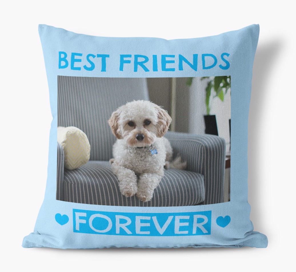 Best Friends Forever: {breedCommonName} Photo Upload Canvas Cushion - front view