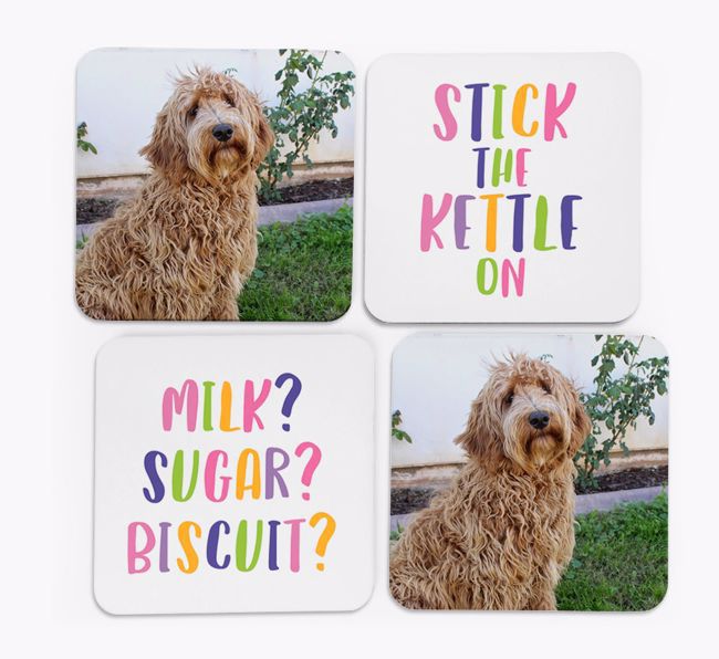 'Stick The Kettle On' Coasters with Photo of your {breedFullName} - Set of 4