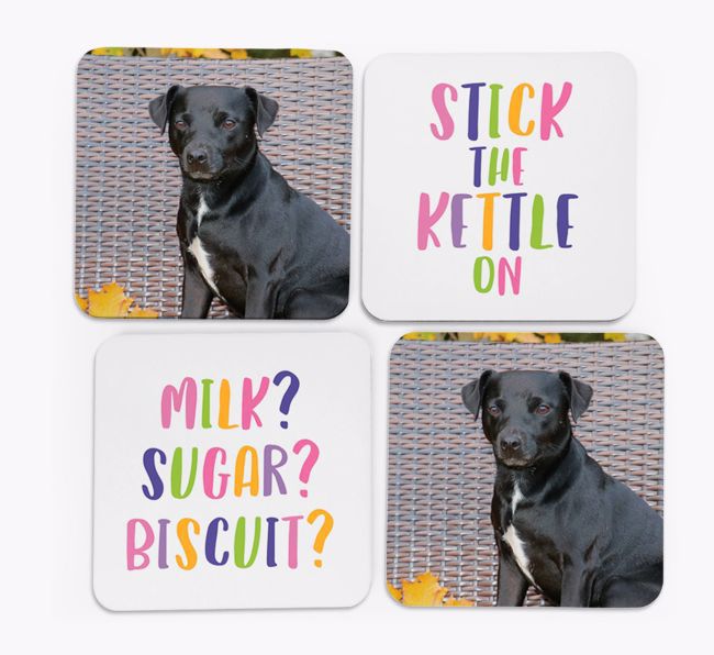 'Stick The Kettle On' Coasters with Photo of your {breedFullName} - Set of 4