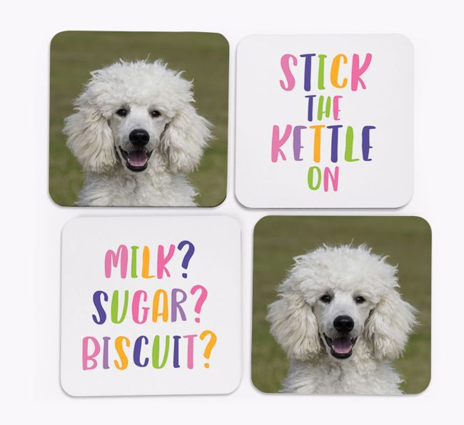 'Stick The Kettle On' Coasters with Photo of your {breedFullName} - Set of 4