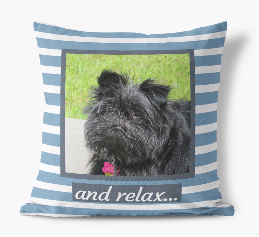 'Relax' - {breedFullName} Photo Upload Cushion - front view