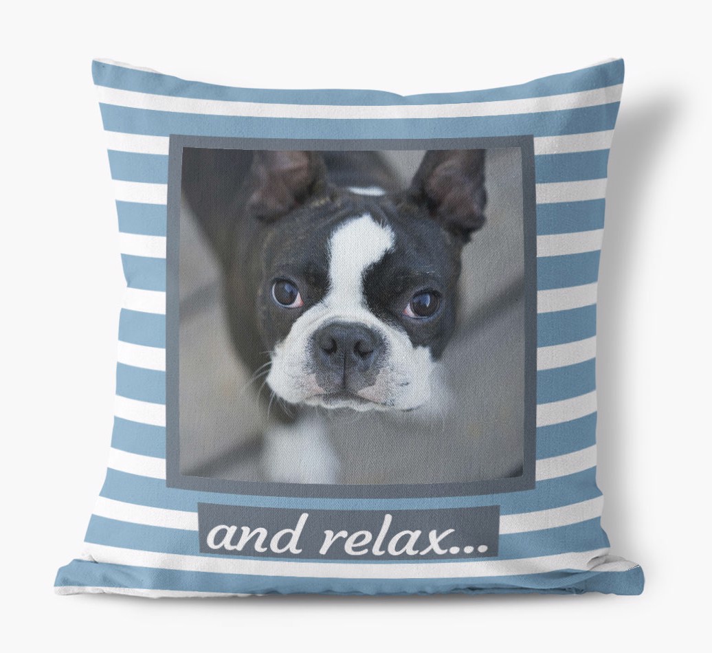 'Relax' - {breedFullName} Photo Upload Cushion - front view