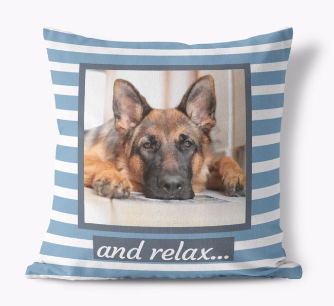 Photo Upload 'and relax' Pillow with {breedFullName} Picture