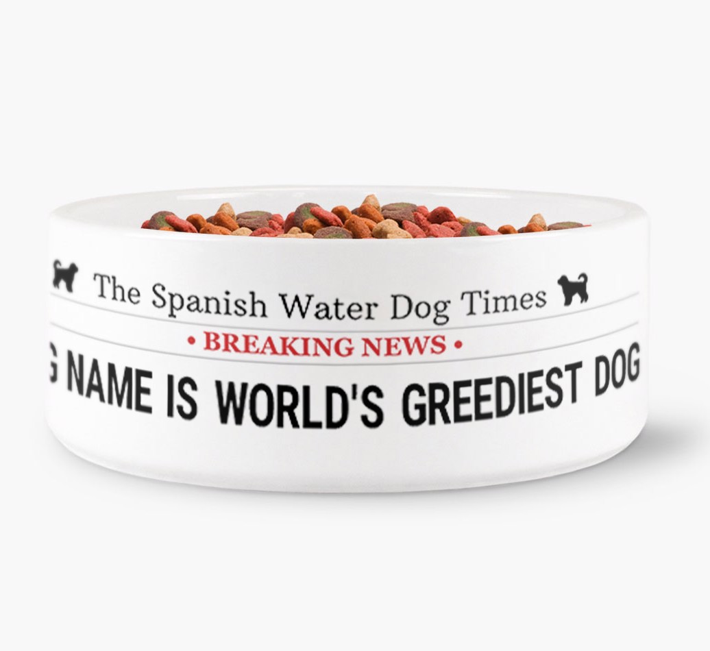 Newspaper - Personalised Dog Bowl for your {breedFullName} front view