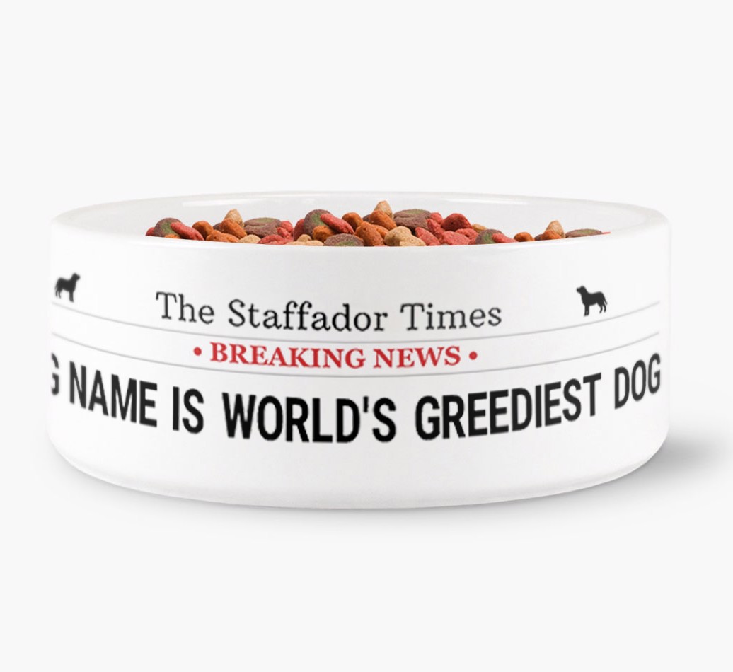 Newspaper - Personalised Dog Bowl for your {breedFullName} front view