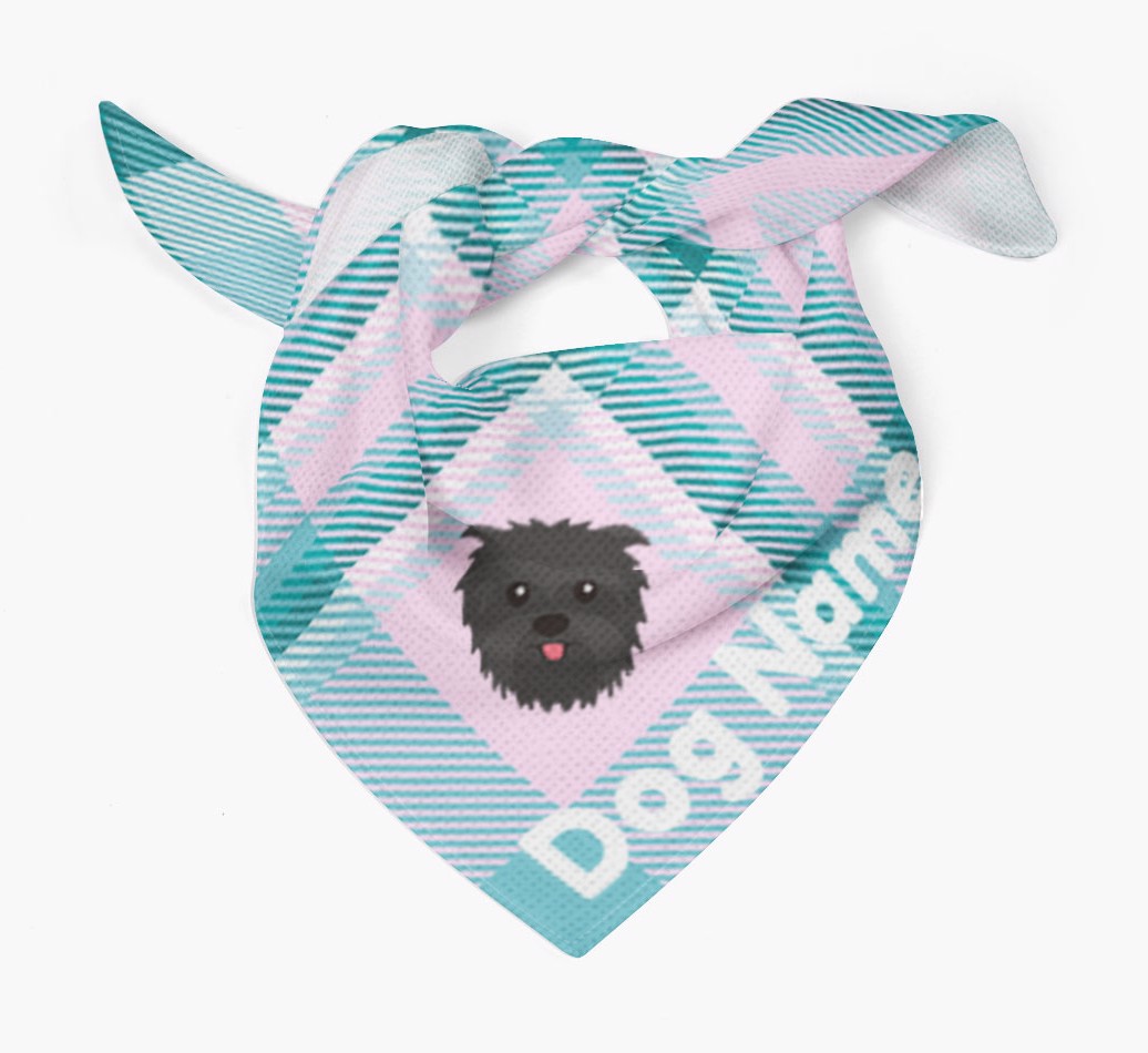 {breedFullName} {colour} Personalised Tartan Dog Bandana Tied