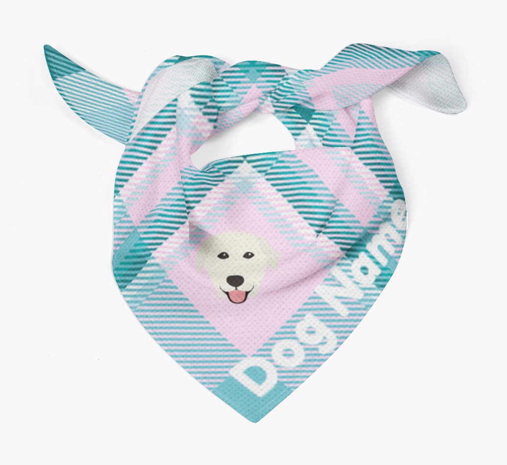 {breedFullName} {colour} Personalised Tartan Dog Bandana Tied