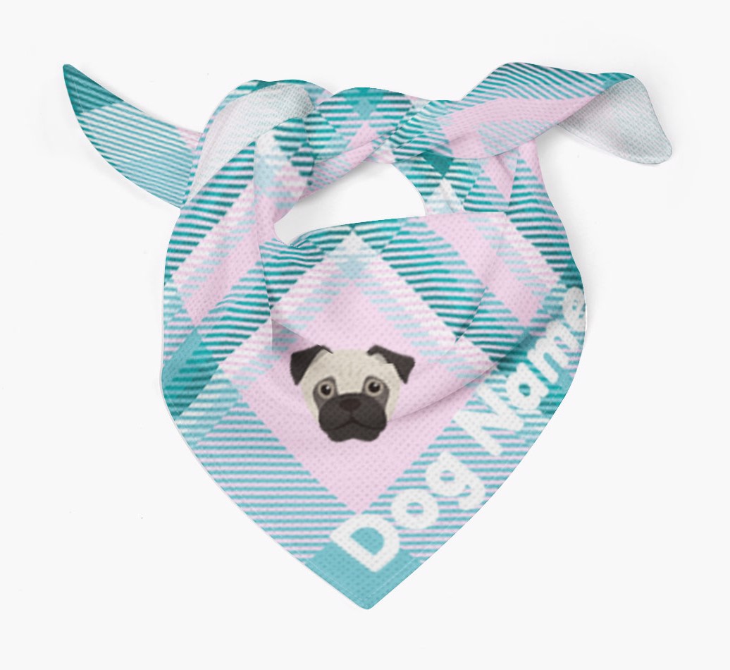 {breedFullName} {colour} Personalised Tartan Dog Bandana Tied