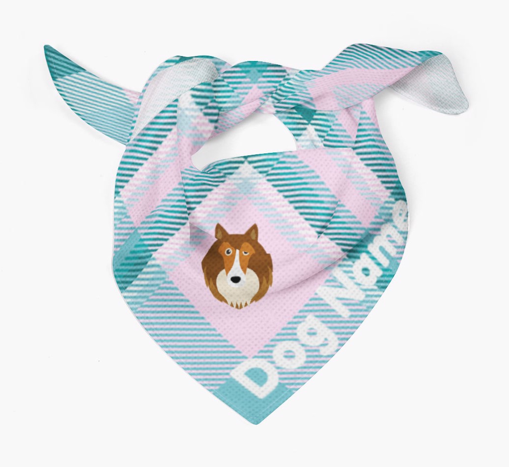 {breedFullName} {colour} Personalised Tartan Dog Bandana Tied