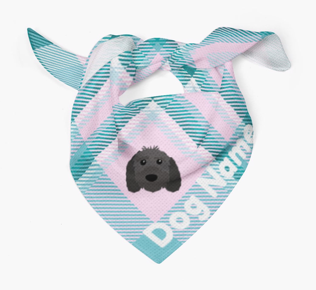 {breedFullName} {colour} Personalized Tartan Dog Bandana Tied