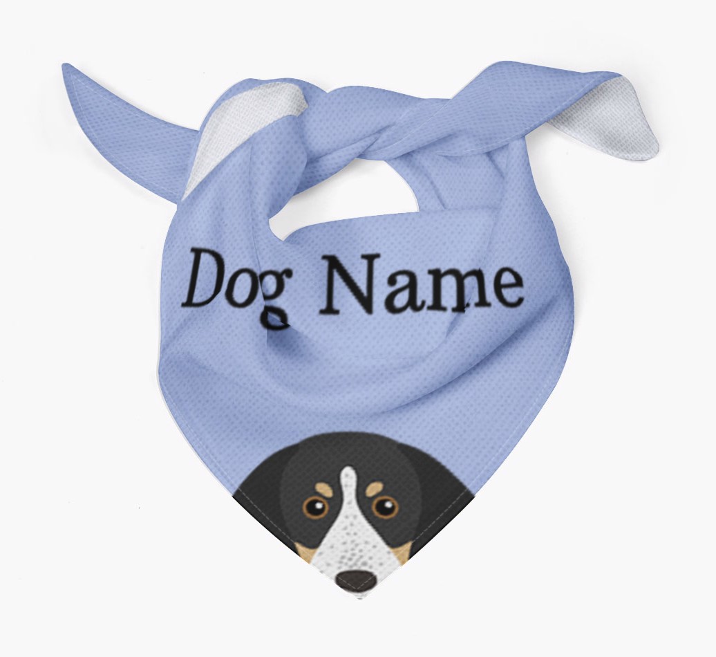 Personalised {breedFullName} {colour} Dog Bandana With Peeking Yappicon Dog Bandana Tied
