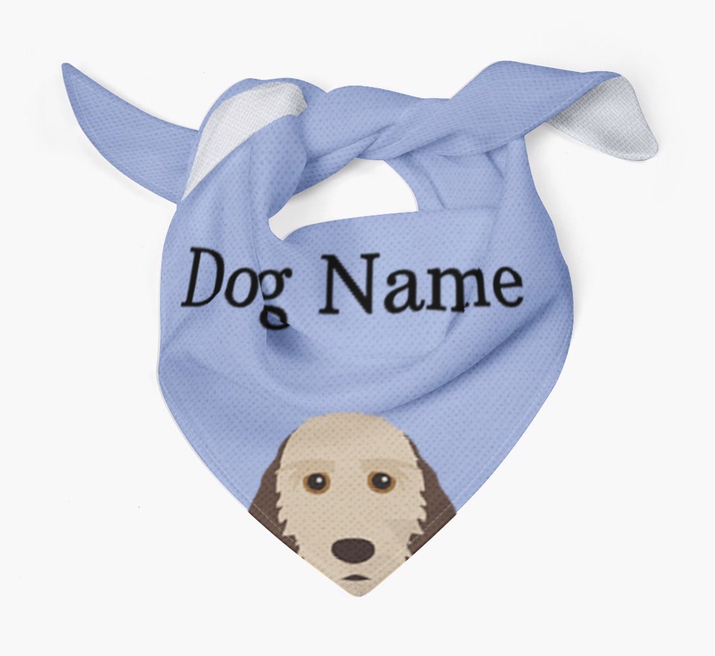 Personalized {breedFullName} {colour} Dog Bandana With Peeking Yappicon Dog Bandana Tied