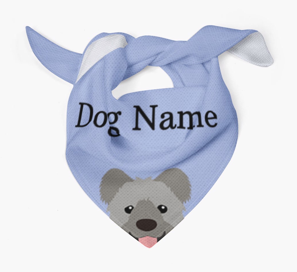Personalized {breedFullName} {colour} Dog Bandana With Peeking Yappicon Dog Bandana Tied