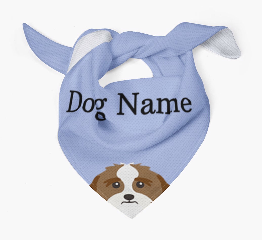 Personalised {breedFullName} {colour} Dog Bandana With Peeking Yappicon Dog Bandana Tied