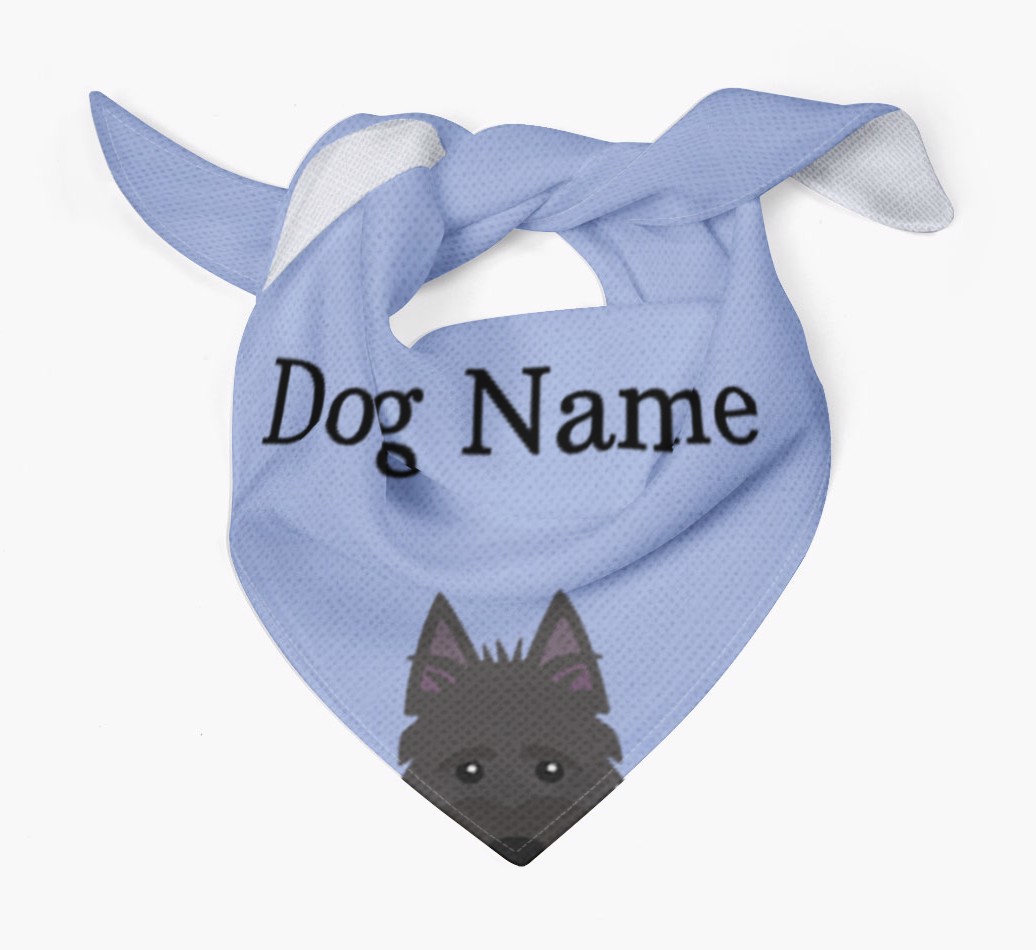 Personalised {breedFullName} {colour} Dog Bandana With Peeking Yappicon Dog Bandana Tied