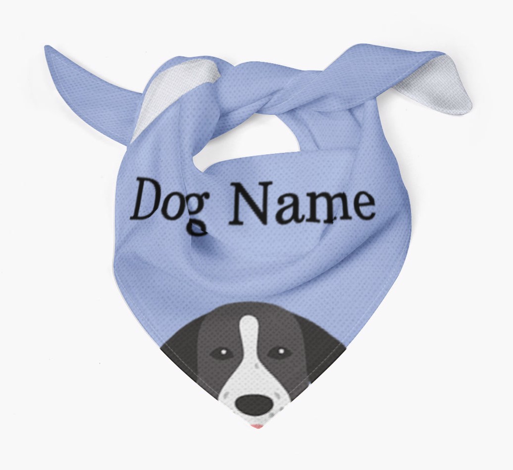 Personalized {breedFullName} {colour} Dog Bandana With Peeking Yappicon Dog Bandana Tied