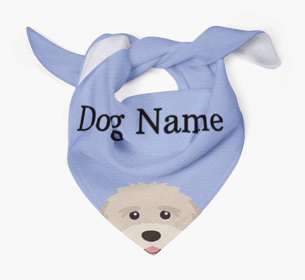 Personalised {breedFullName} {colour} Dog Bandana With Peeking Yappicon Dog Bandana Tied