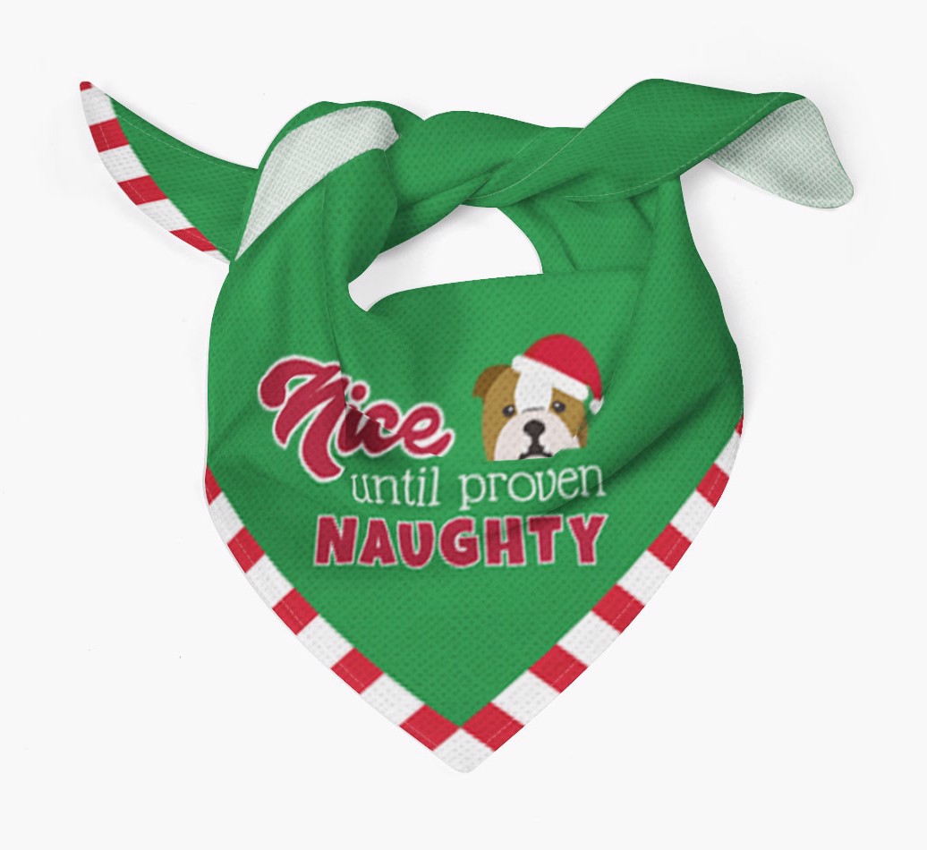 Nice Until Proven Naughty Dog Bandana With Yappicon Tied