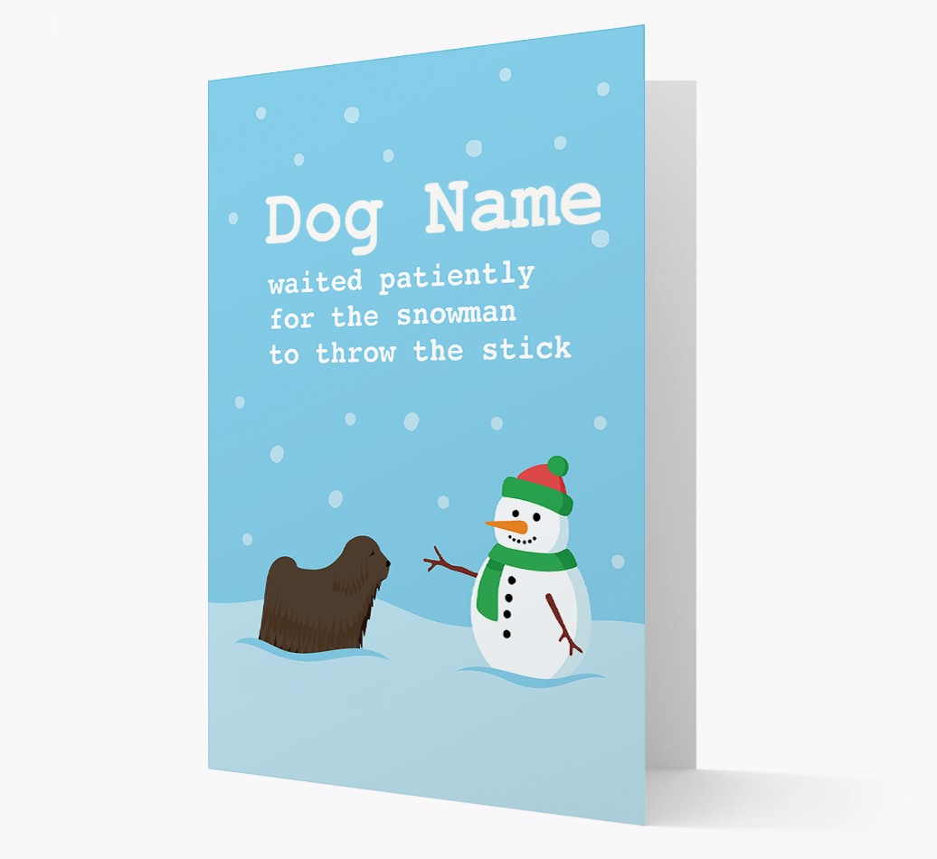 Personalized '{dogsName} and Snowman' - {breedFullName} Christmas Card Front