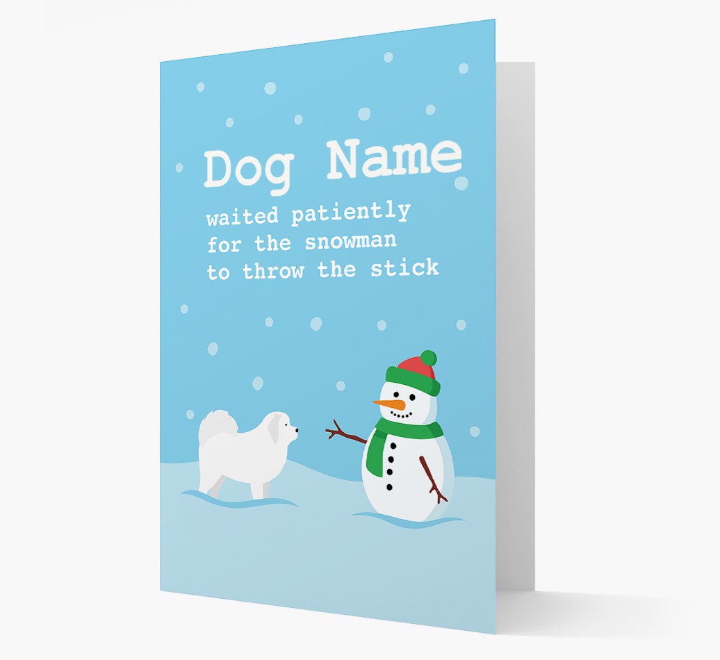 Personalised '{dogsName} and Snowman' - {breedFullName} Christmas Card Front
