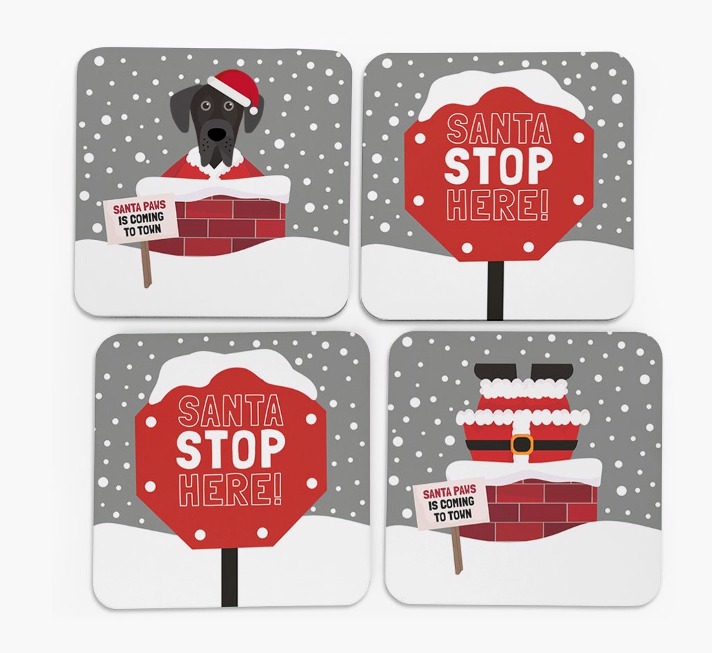 'Santa Paws' Coasters with {breedFullName} Icon - front of coasters