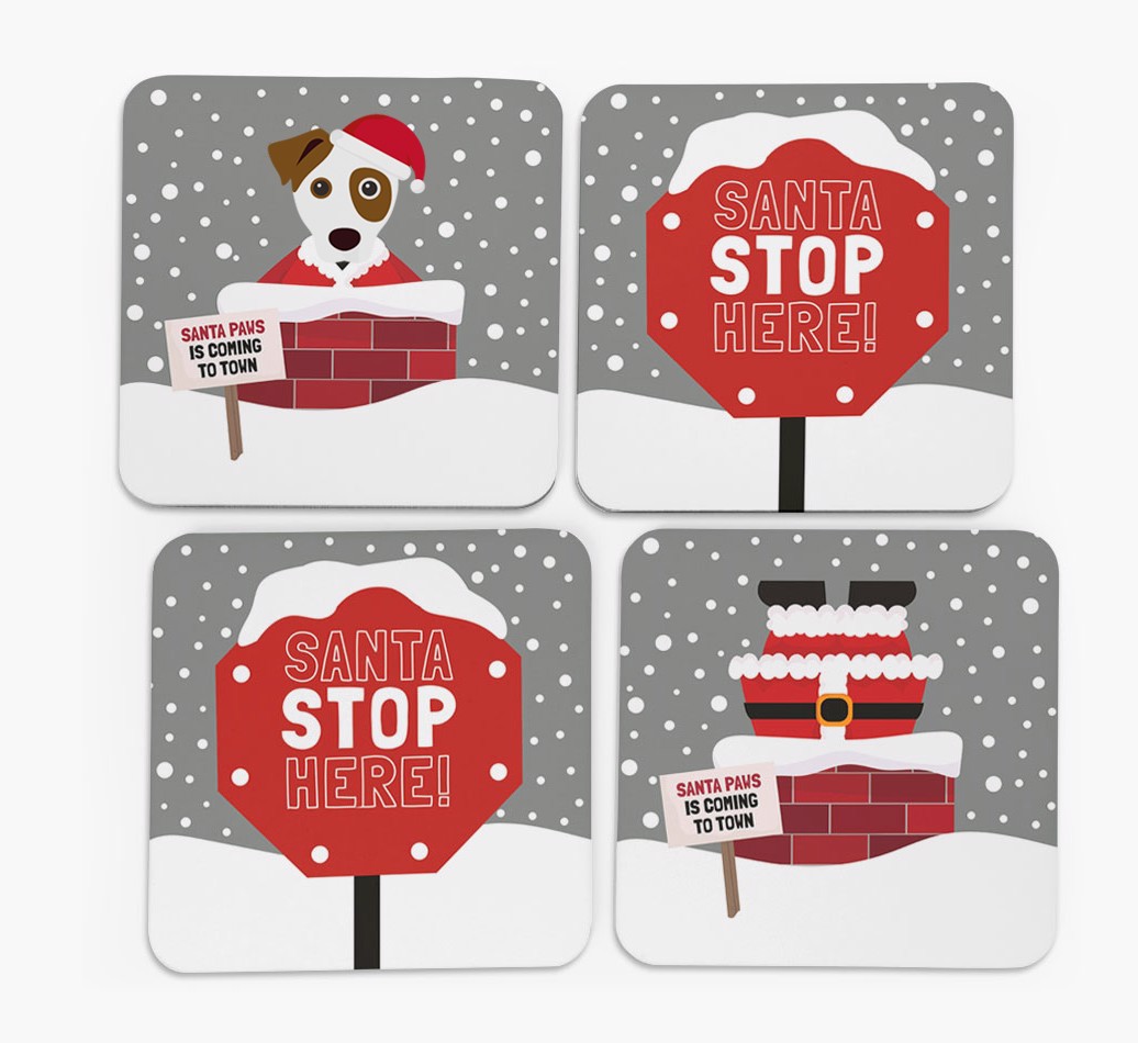 'Santa Paws' Coasters with {breedFullName} Icon - front of coasters