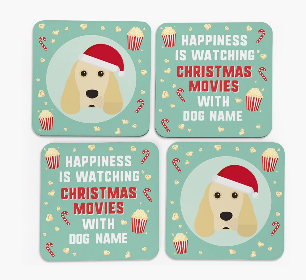 'Christmas Movies with {dogsName}' Coasters - Set of 4 Icon Coaster - front of coasters