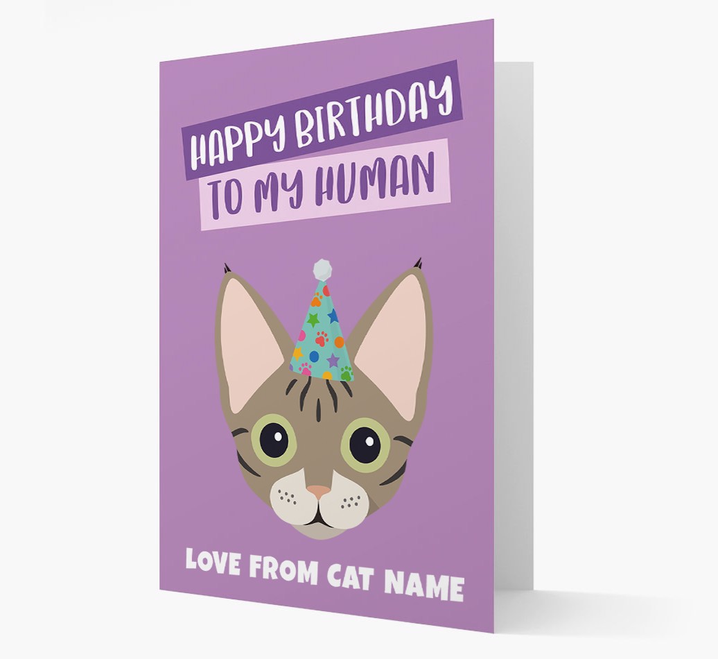 'Happy Birthday to My Human' - Personalized {breedCommonName} Card front