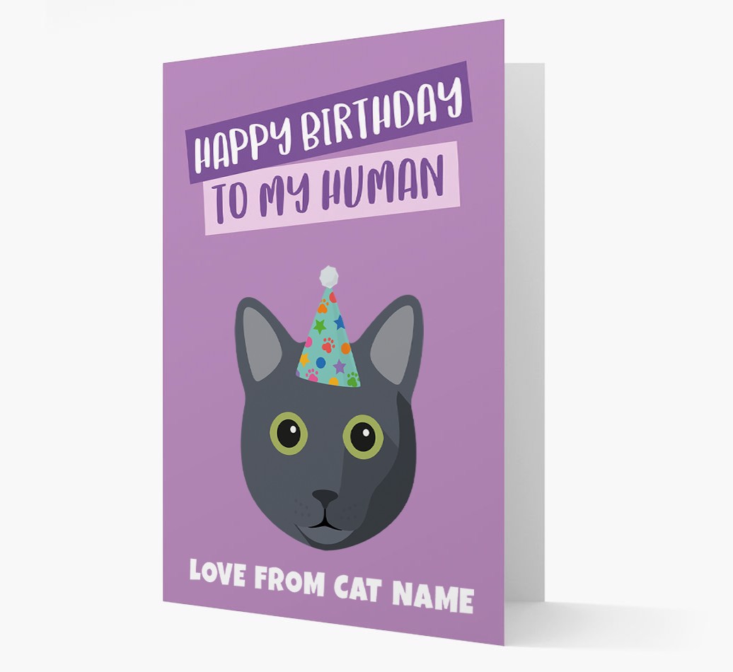 'Happy Birthday to My Human' - Personalized {breedCommonName} Card front