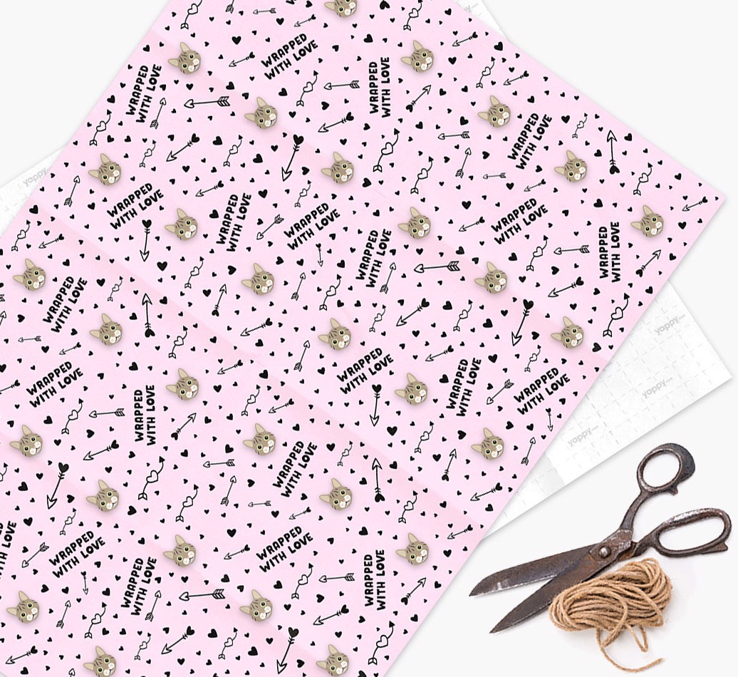 'Wrapped With Love' Wrapping Paper with {breedFullName} Icons - wrapping paper, scissors and string
