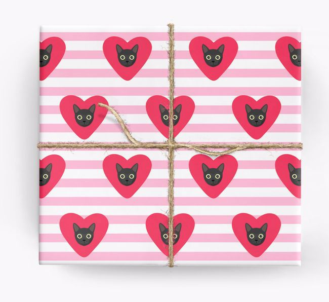 'Stripes and Hearts' - Personalized {breedFullName} Wrapping Paper