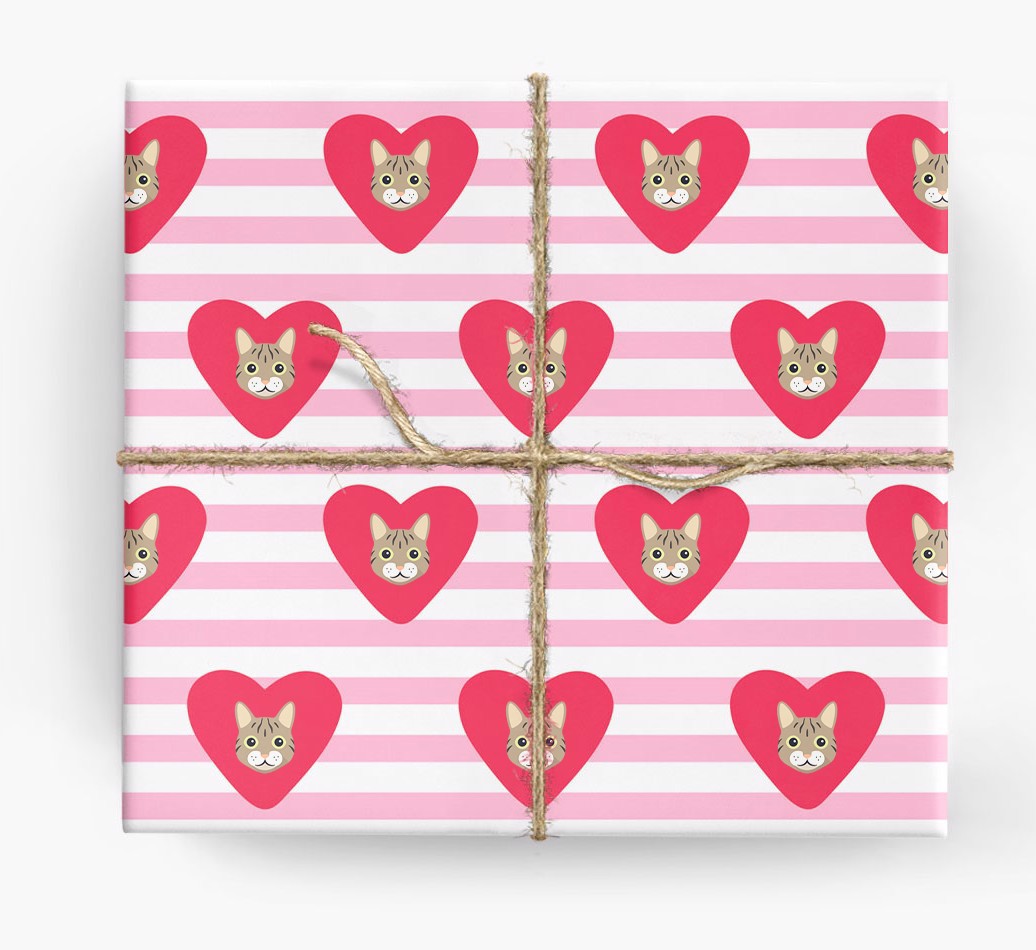 I Love Cats Heart with Paw Print Premium Gift Wrap Wrapping Paper