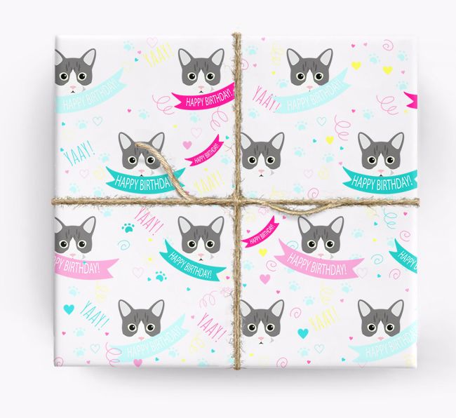 'Happy Birthday - Ribbons' - Personalised {breedFullName} Wrapping Paper