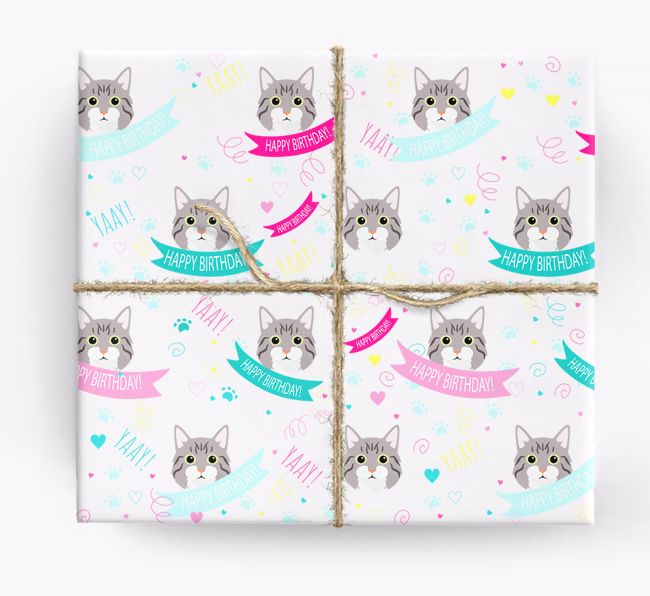 'Happy Birthday (Ribbons)' - Personalized {breedFullName} Wrapping Paper