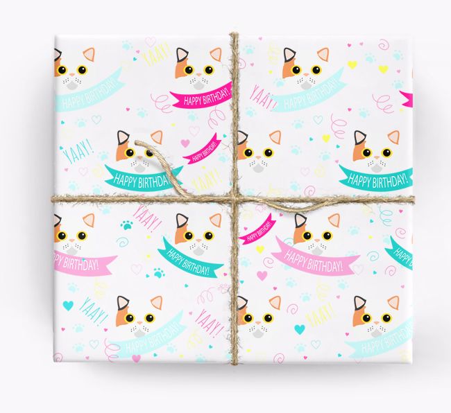 'Happy Birthday (Ribbons)' - Personalized {breedFullName} Wrapping Paper