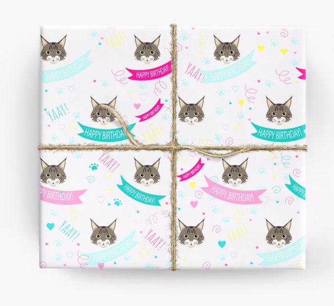 'Happy Birthday (Ribbons)' - Personalized {breedFullName} Wrapping Paper