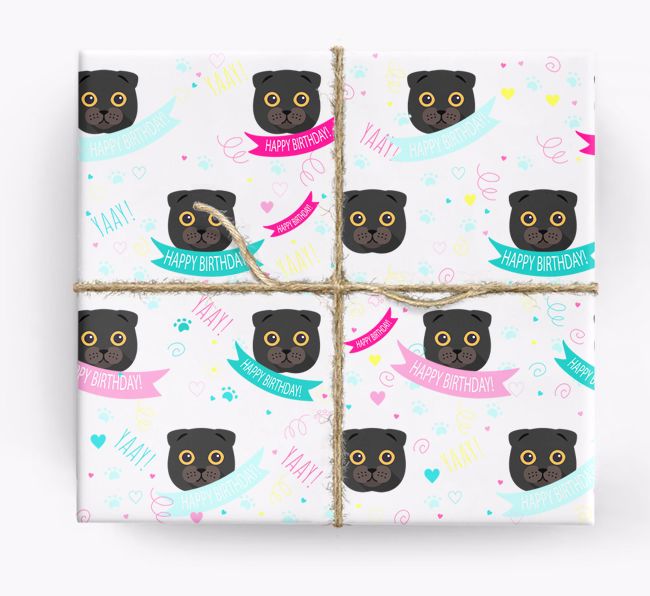 'Happy Birthday - Ribbons' - Personalised {breedFullName} Wrapping Paper