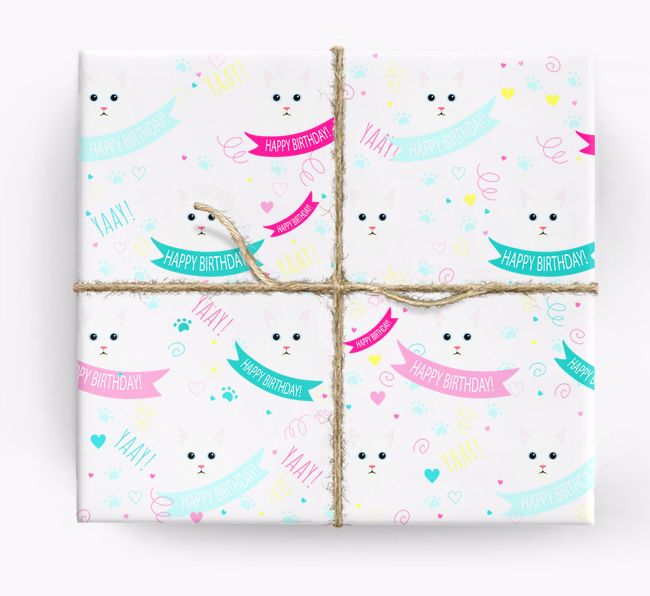 'Happy Birthday (Ribbons)' - Personalized {breedFullName} Wrapping Paper