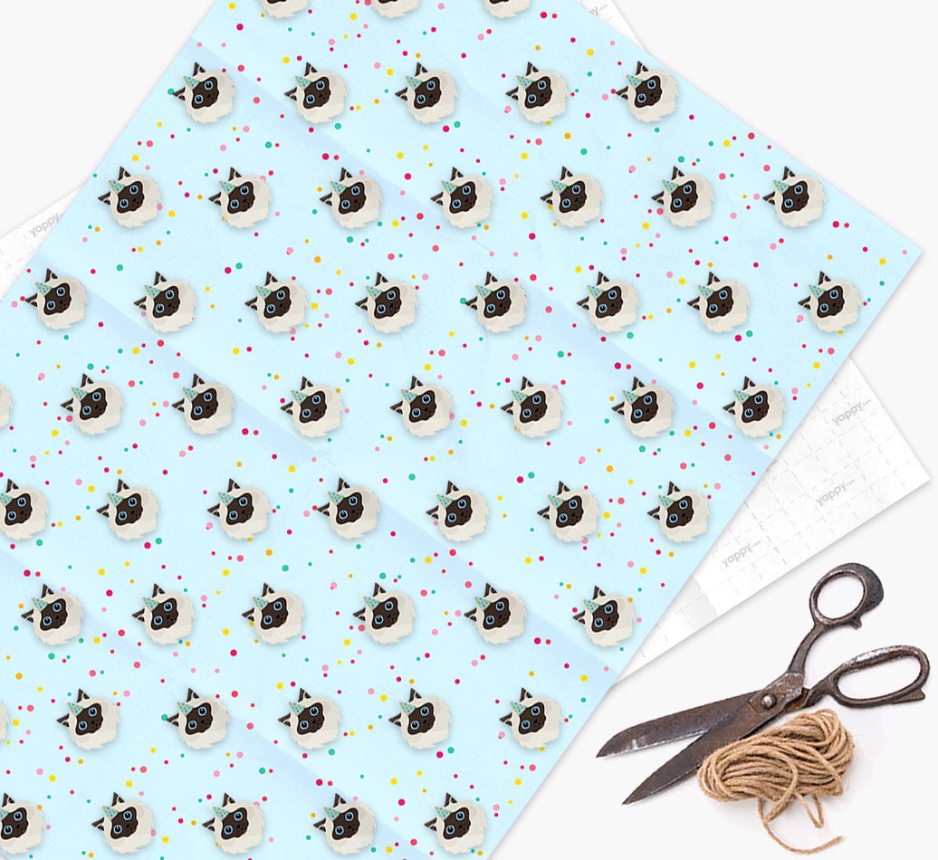 'Birthday Confetti' - Personalised {breedCommonName} Wrapping Paper - flat