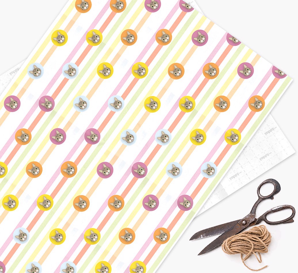 'Colorful Stripes & Circles' - Personalized {breedCommonName} Wrapping Paper - flat