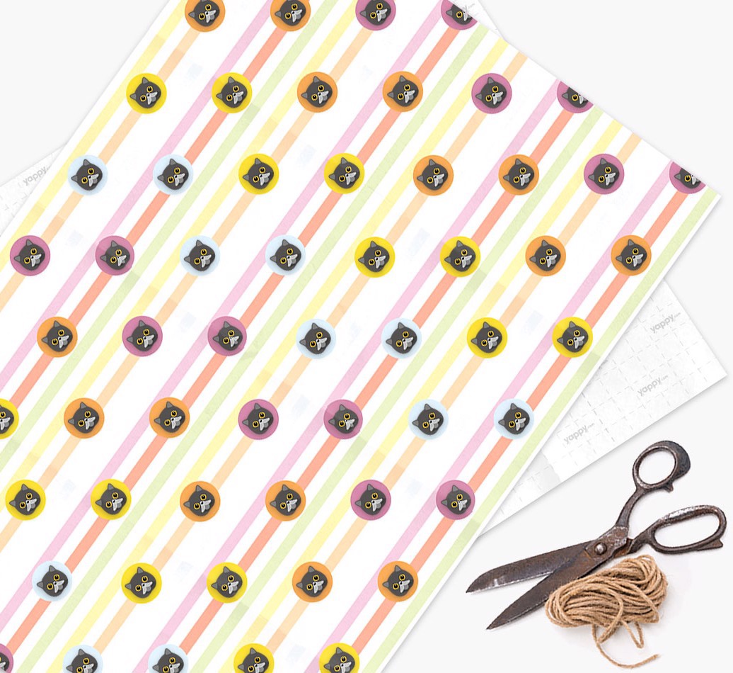 'Colorful Stripes & Circles' - Personalized {breedCommonName} Wrapping Paper - flat