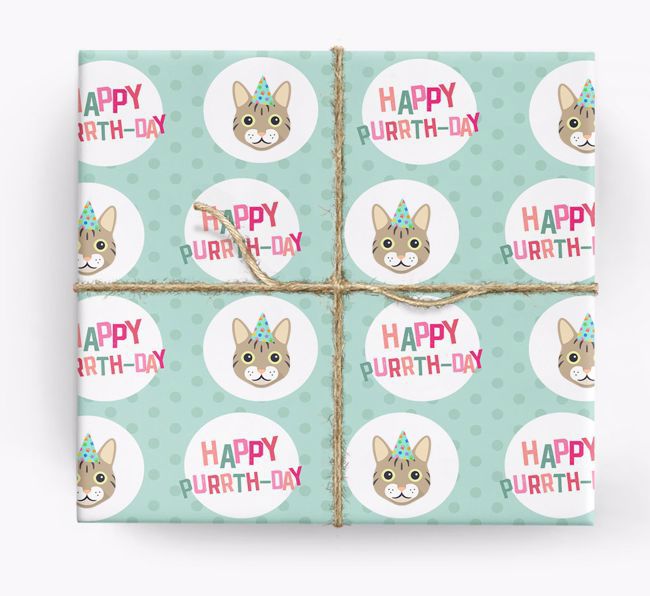 'Happy Purrth-Day' - Personalized {breedFullName} Wrapping Paper