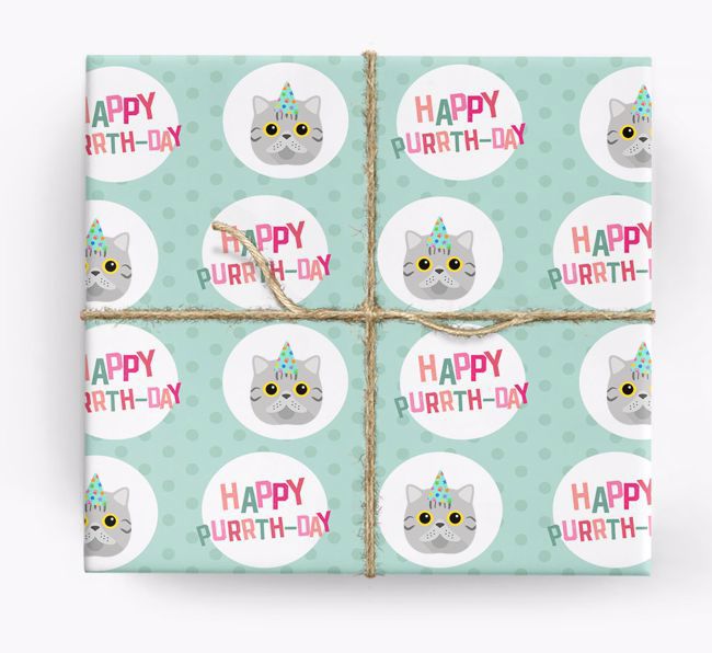 'Happy Purrth-Day' - Personalized {breedFullName} Wrapping Paper