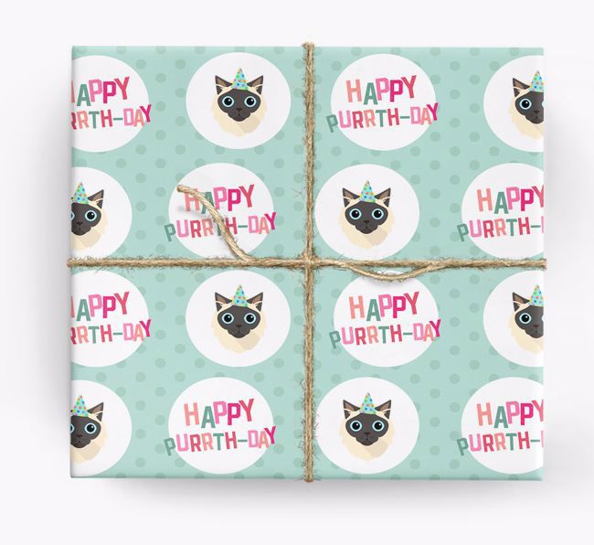 'Happy Purrth-Day' - Personalized {breedFullName} Wrapping Paper