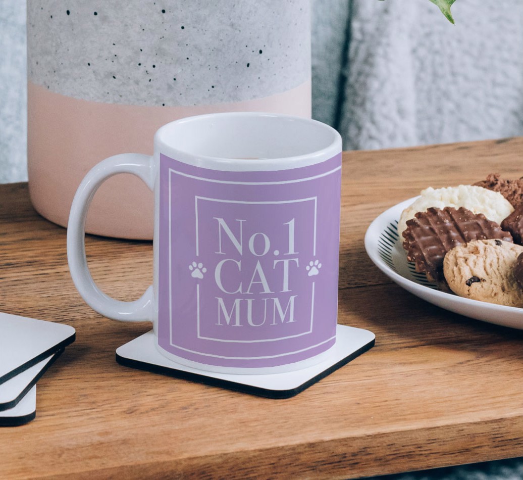 No.1 Mum: Personalised {breedCommonName} Mug - on a coffee table