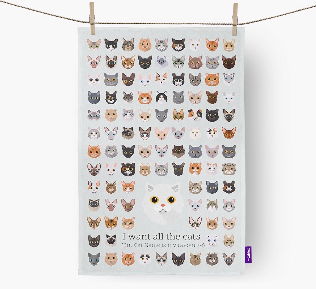 '{breedFullName} 'I want all the cats' Personalised Tea Towel