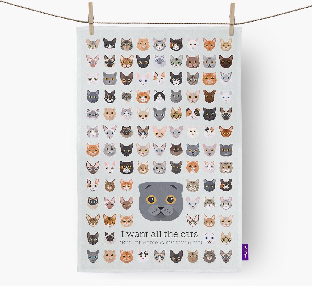 '{breedFullName} 'I want all the cats' Personalised Tea Towel