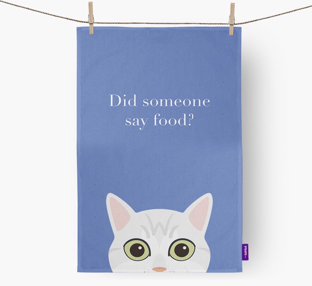 'Did someone say food?' {breedFullName} {colour} Dish Towel front view